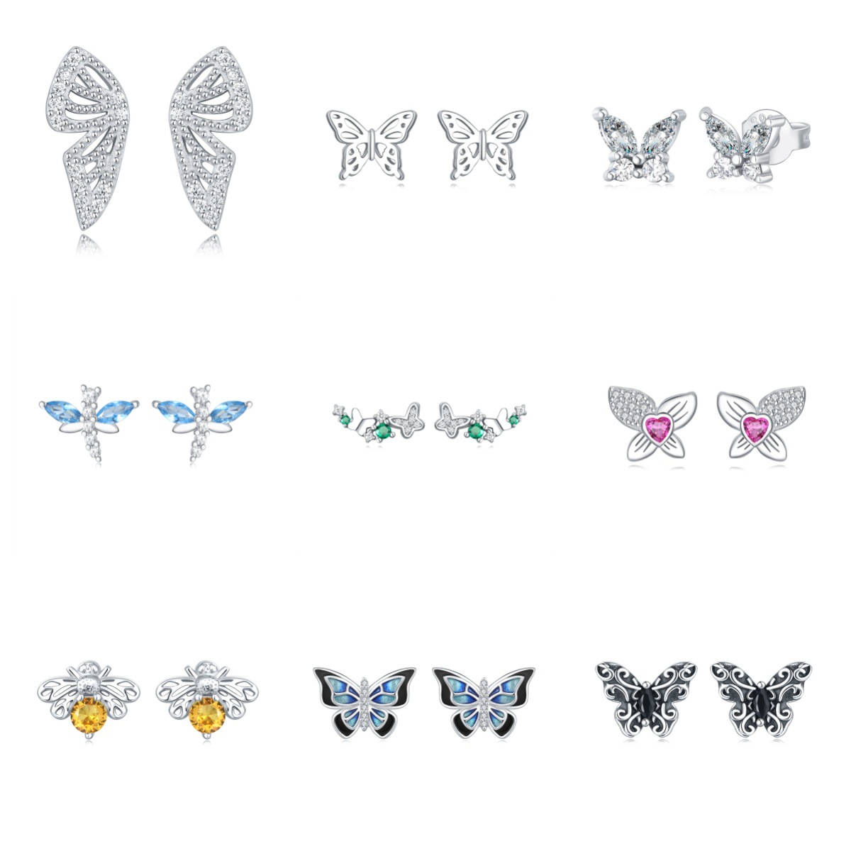 Transfronterizo al por mayor S925 plata esterlina mariposa libélula abeja pendientes pendientes joyería europea y americana joyería mujer