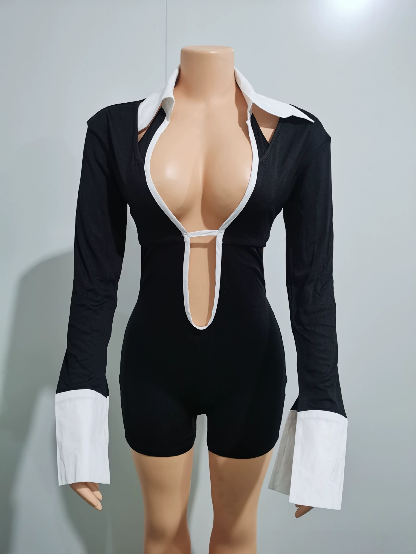 Soft backless bodysuit, European city style, fitted, black, sizes S–XL