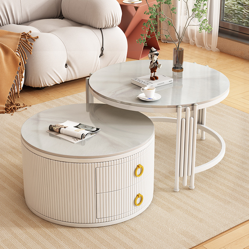 Tabla de té moderna de vidrio de roca personalizada combinación de tamaño para sala de estar simple retráctil redonda pequeña casa adecuada