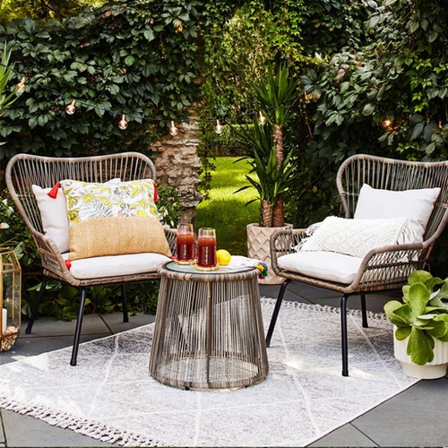 Outdoor rattan chair and table set, leisure courtyard garden balcony tea table set of three, rattan garden furniture set