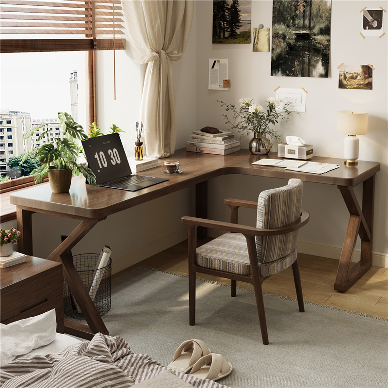 Carefully Selected Solid Wood Corner Desk, Double Kidsren's Home Learning Desk, Space-Saving Wall-Mounted L-Shaped Desk and Chair