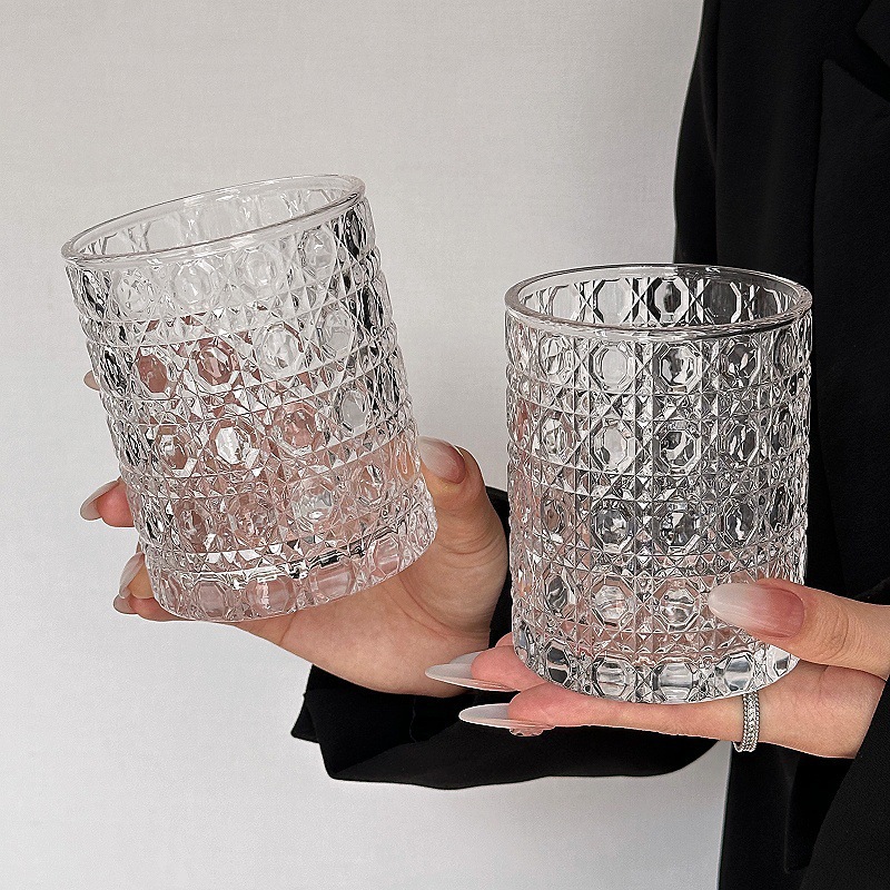 Taza de vidrio de piedra preciosa, taza de agua de alto valor facial, taza de agua potable, taza de café, taza de bebida de jugo de leche transparente