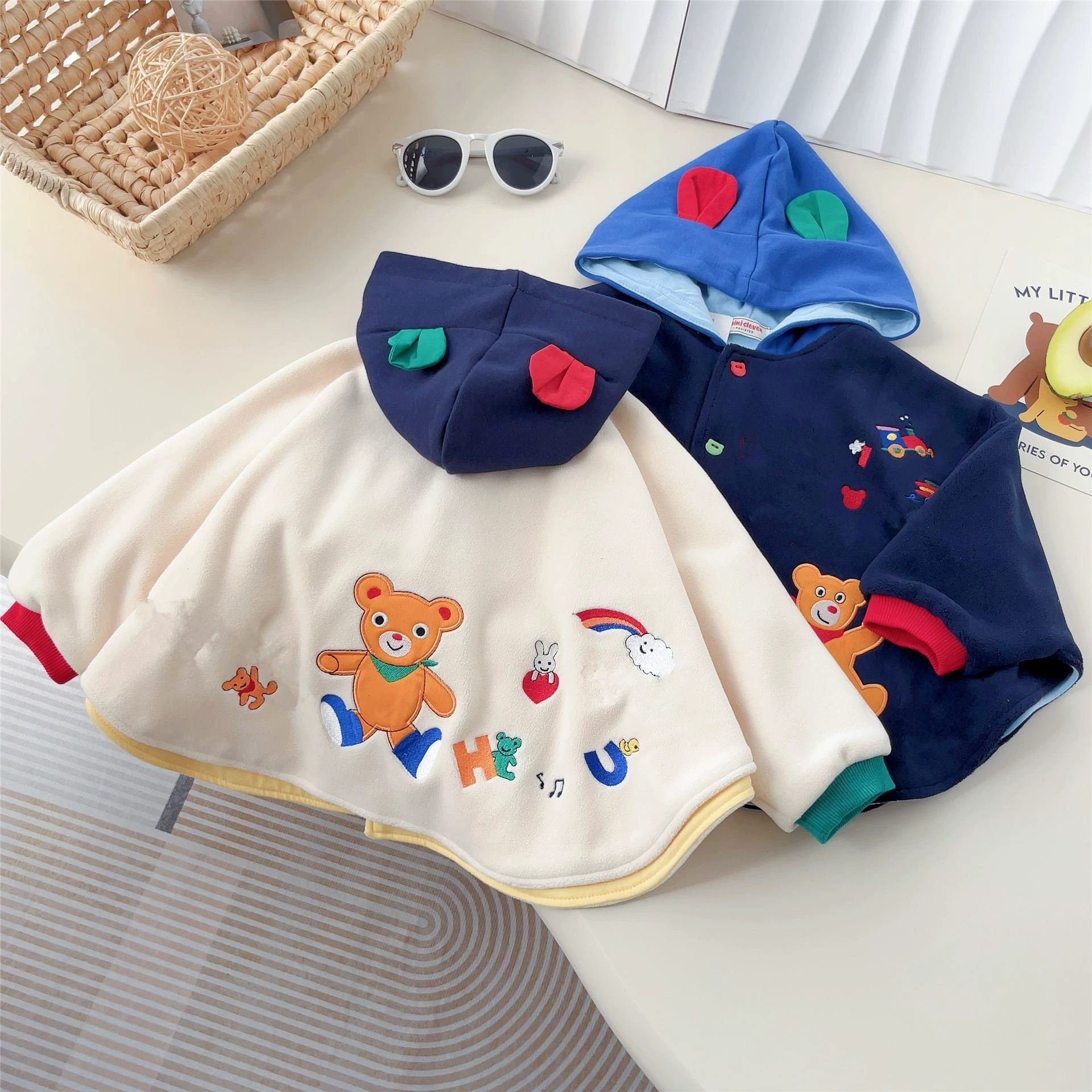 24 осенне-зимняя утолщенная флисовая шаль в японском стиле для мальчиков и девочек, ветрозащитный и теплый плащ с капюшоном