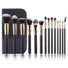 FIYAN跨境爆款15支化妆刷平头刷散粉刷15件套化妆套刷刷包黑金