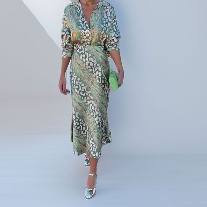Women's Clothing Spring Women's Fashionable Elegant Commuter Skirt Set Style High Waisted Printed Collared Top_ecoleips.com