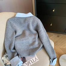 韩都衣舍DEQUANNA原单女装专柜撤回学院风撞色假两件毛衣秋冬