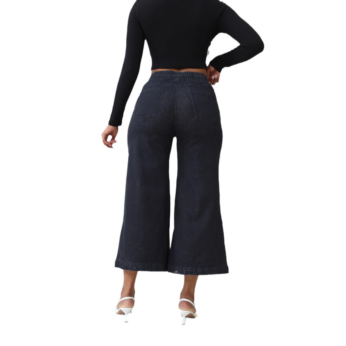Pantalones vaqueros elásticos de mezclilla con cordones, de pierna recta y ancha, estilo cropped, de moda europea y americana, de alta calidad, para mujer, venta al por mayor, novedad 2026
