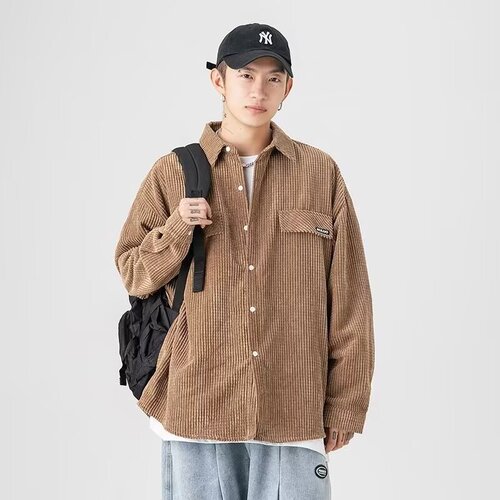 Men's Long Sleeve Corduroy Coat - Autumn/Winter New Arrival, Japanese Style Casual Trendy Hong Kong Wind Large Size Top