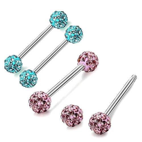 European and American stainless steel diamond-encrusted tongue nails, tongue rings, nipple nails, ear bone nails, nose nails, body piercing jewelry, cross-border piercing