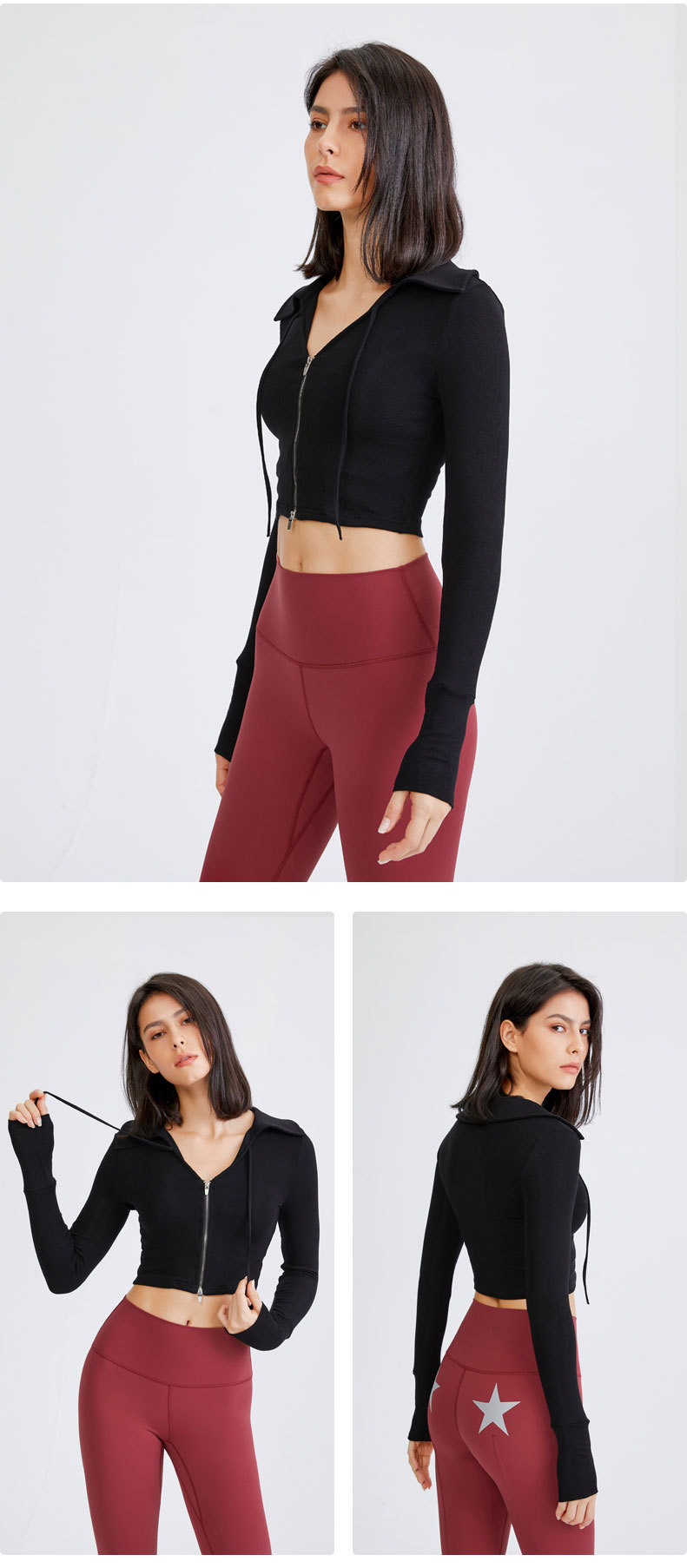 sexy cropped slim long-sleeved with zipper sports top nihaostyles wholesale clothing NSFAN85039