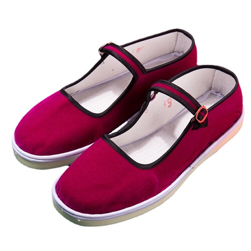 Old Beijing cloth shoes, flat heel, sewn shoes, low-top mille-feuille, cotton shallow mouth, flat-soled rubber sole, women's cloth shoes for mom