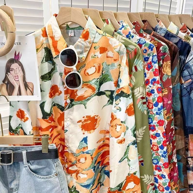 Oil Painting Hong Kong Style Vintage Printed Shirt Women's Early Spring New Design Sense Niche Men's and Women's Same Long Sleeve Loose Top