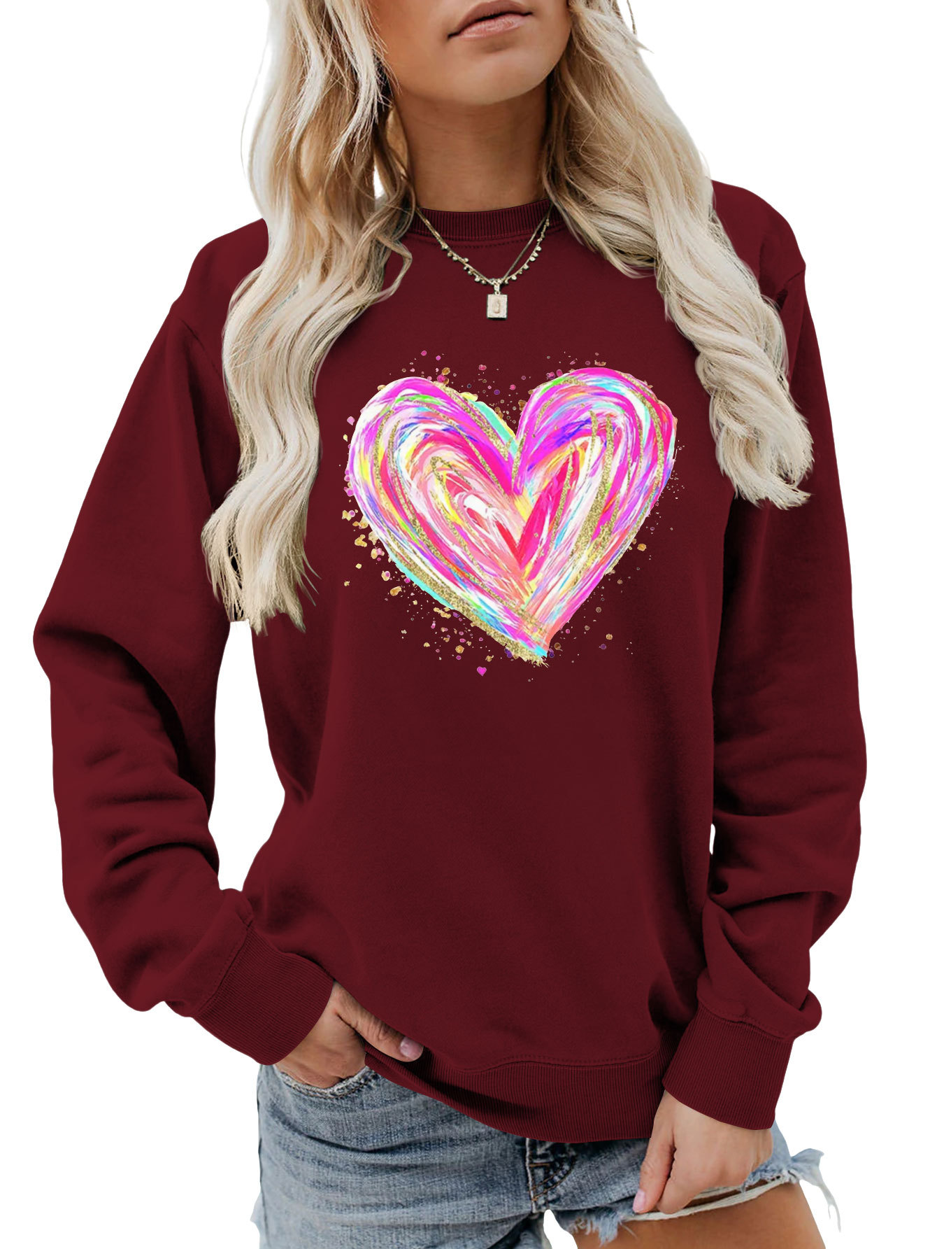 Independent Site New Stylish, Comfortable, Versatile Women's Colorful Sequin Heart Autumn And Winter_ecoleips.com