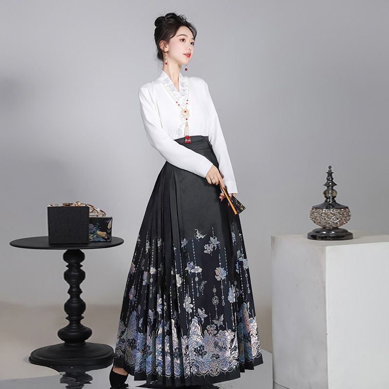 Customized Link Step by Step Flower Woven Silver Mother-Of-Pearl Horse Skirt Suit New Chinoiserie Han Dynasty Women's Spring and Summer Daily Work Clothing Customized Link Step by Step Flower Woven Silver Mother-Of-Pearl Horse Skirt Suit New Chinoiserie Han Dynasty Women's Spring and Summer Daily Work Clothing