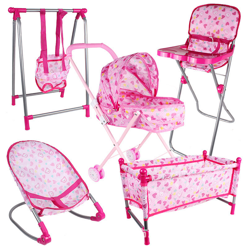 Cross-border children's play toy stroller with doll simulation baby dining chair bed package Cross-border children's play toy stroller with doll simulation baby dining chair bed package
