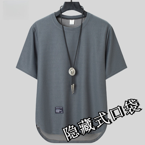 Source factory foreign trade pocket short sleeve t-shirt men's loose versatile casual simple half-sleeve undershirt wholesale 