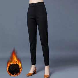 黑色休闲裤女2025加绒新款裤子时尚百搭显瘦遮肚职业小脚西装长裤