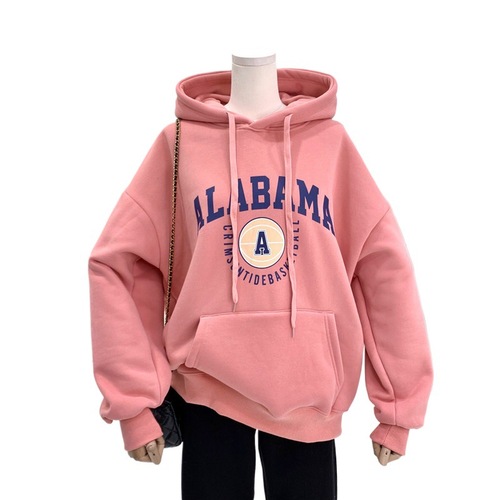 Women's Thick Fleece Hooded Sweatshirt with Ins Trendy Letter Print Loose Plus Size Outerwear for Autumn and Winter Korean Style