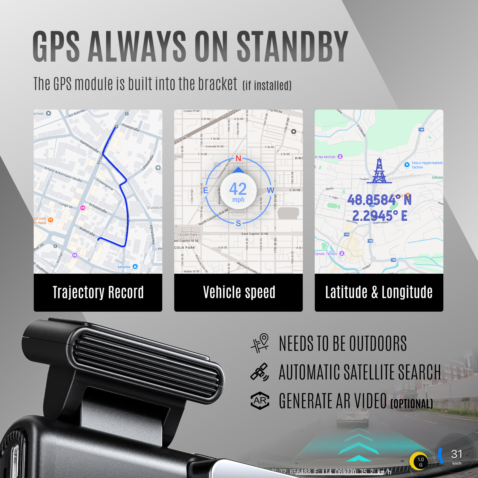 Cross-border new model, screenless 4K HD dashcam with dual recording, Wi-Fi, GPS, and night vision – available on Amazon