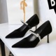 8837-A1 pointed shallow mouth single shoe with rhinestone flat strap suede fine heel high heels, daily banquet women's shoes