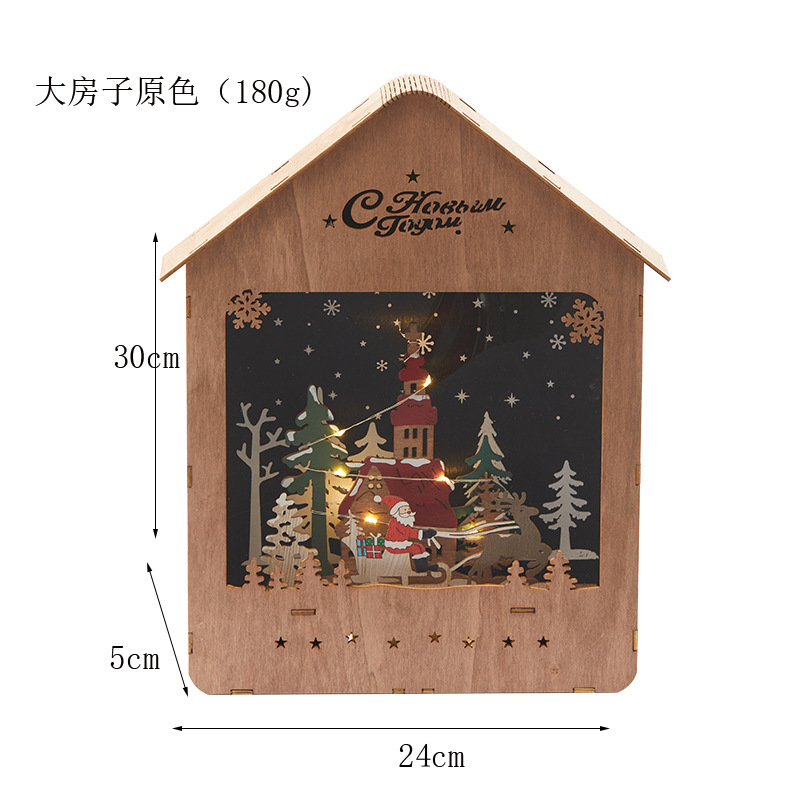 Navidad retro luminosa madera pequeña decoración de la casa colgante con luces decoración de Navidad escena disparo de props