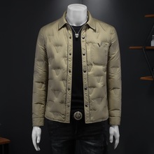欧货高端翻领羽绒服男潮牌刺绣时尚压花修身冬季轻薄保暖大码外套