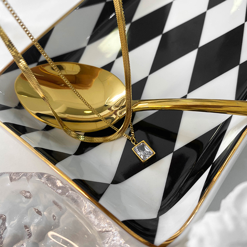 Fashion Geometric Stainless Steel Inlay Zircon Layered Necklaces 1 Piece