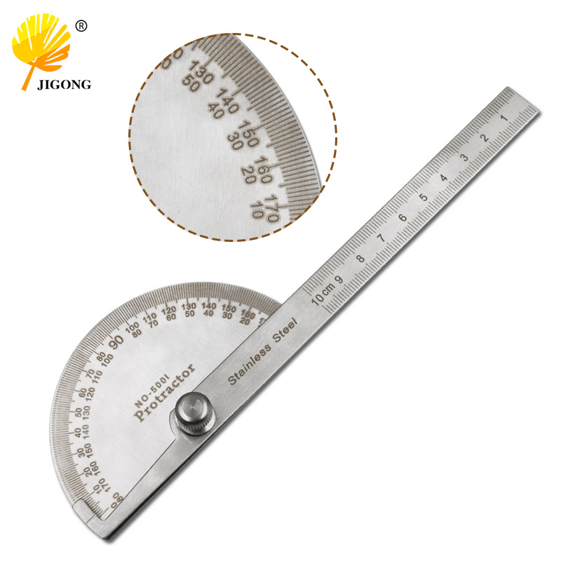 0-100mm新款量角器量角尺黄色刻度 不锈钢角度尺可调节螺丝设计