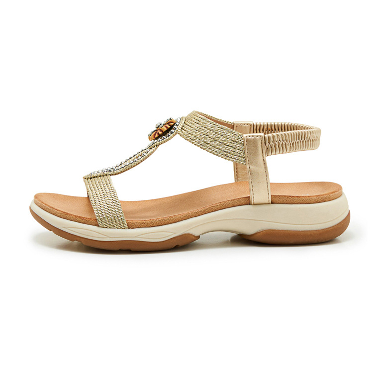 Sandal nữ đế mềm chống trượt phong cách Bohemian đính đá — Champagne màu, màu đen, màu vàng chi tiết 27