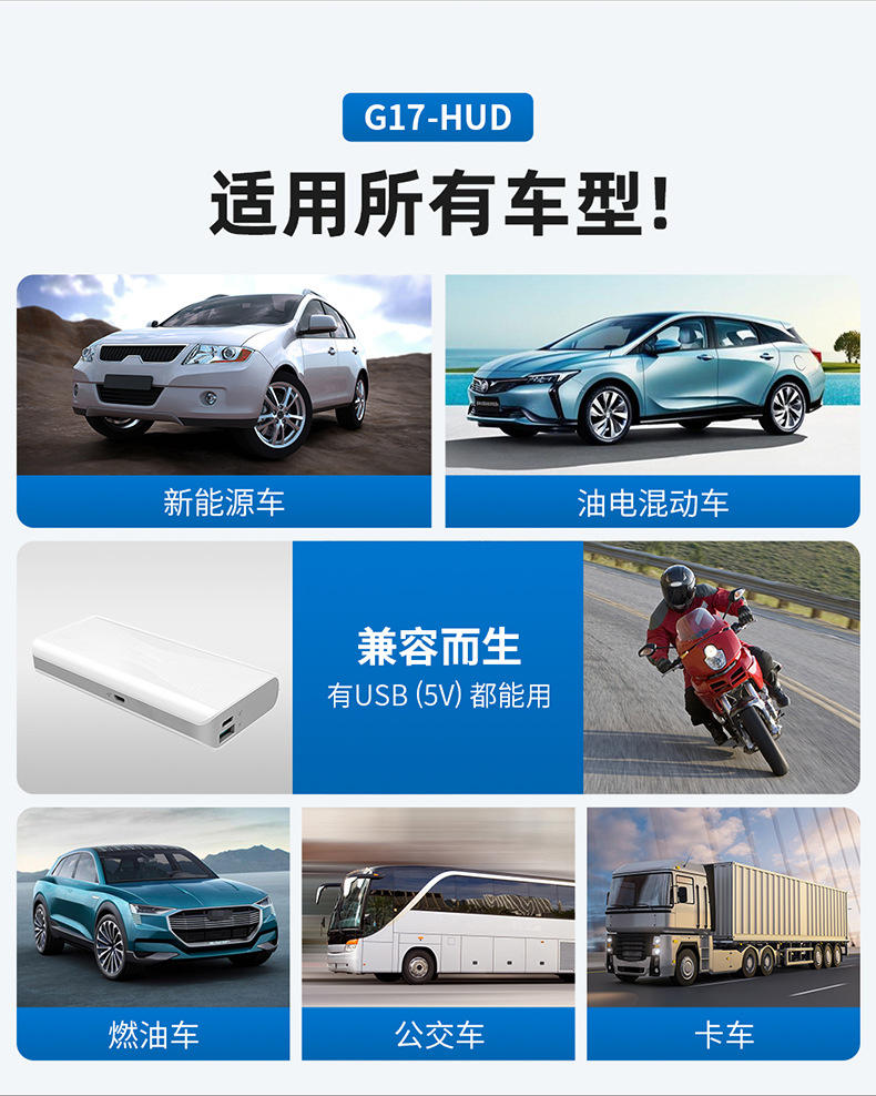 Car Hud Head-Up Display Car Universal Beidou Satellite Speed Measurement Time Speed Alarm Head-Up Display G17