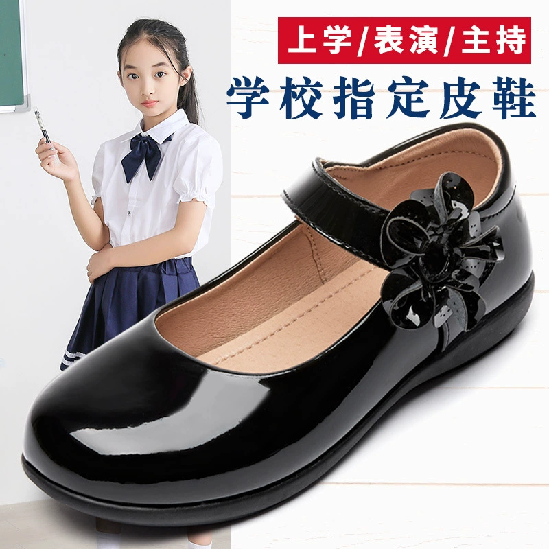 Детские черные кожаные туфли 2025 года, школьные туфли на мягкой подошве для детей постарше, туфли для выступлений для девочек, туфли-принцессы, туфли без застежек на липучке.