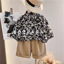 男童花衬衫港风复古夏季2024新款宝宝短袖儿童薄款休闲痞帅男小童