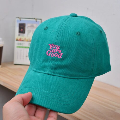 Korean INS green soft-brim baseball cap for children, autumn and winter Japanese-style fashionable versatile letter embroidery visor hat