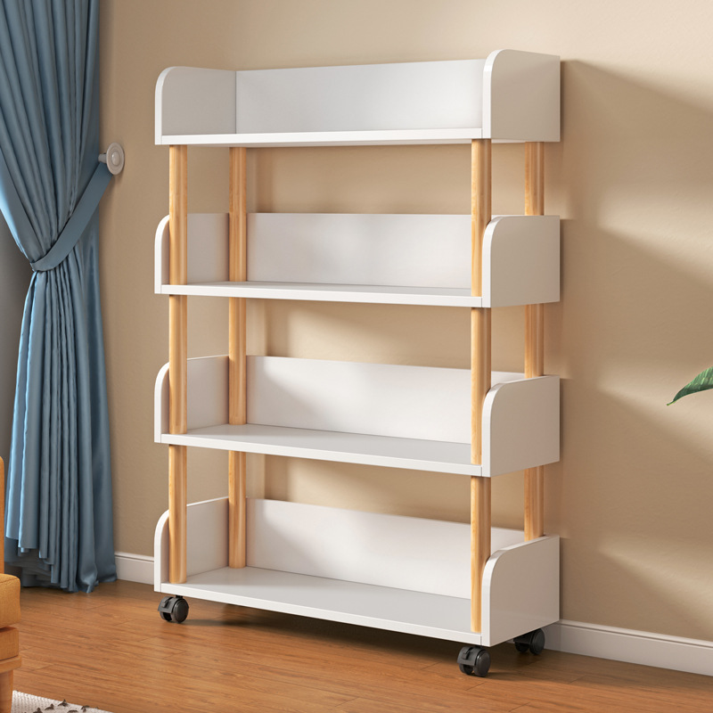 Red de celebridades de Internet, estantería pequeña móvil, escritorio simple, estante de almacenamiento de libros de varias capas junto a la mesa con ruedas