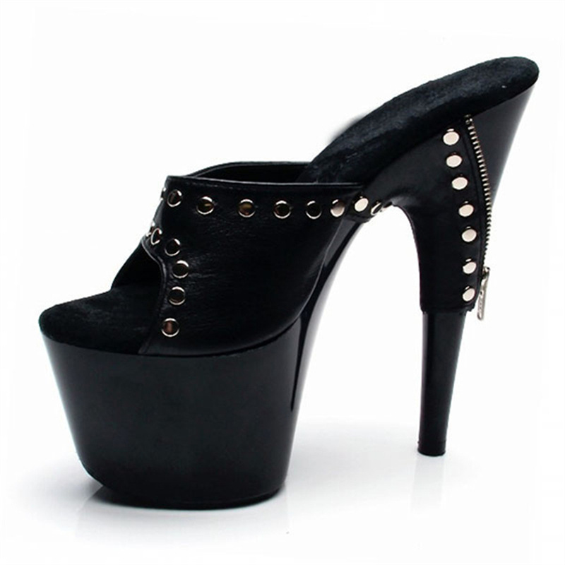 Sexy tacones delgados remaches zapatillas frías 17 cm zapatos de tacones altos para mujeres 2024 nueva primavera y verano versátil boca de pez