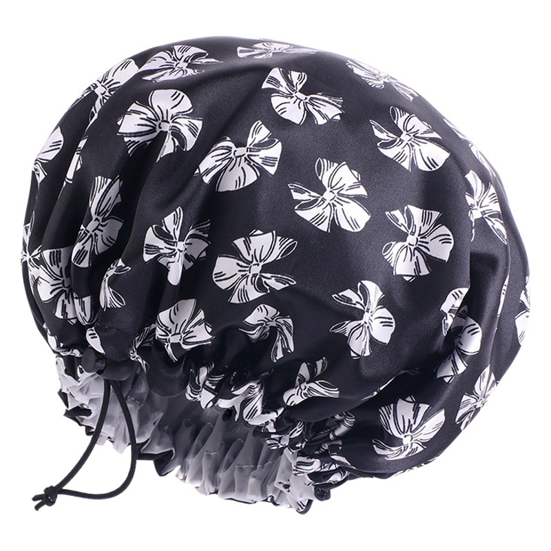 Amazon Double Layer Satin Printed Waterproof Shower Cap EVA Adjustable Kitchen Oil-proof Cigarette Hat JDY-453A-1