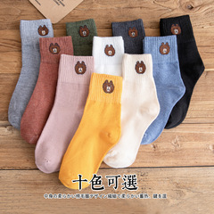 Women's Calf-Length Winter/Spring Socks with Bear Design, Cotton Sports Short Boat Socks, Cute Cartoon Style, Wholesale