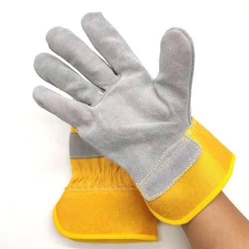 批发短款二指牛皮电焊手套黄布二指隔热耐磨柔软舒适劳保防护手套