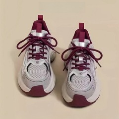 厚い底のお父さんの靴の女性の2025春の夏の新型の復古はアンコラの赤い小柄な高くなる運動靴をつなぎます。