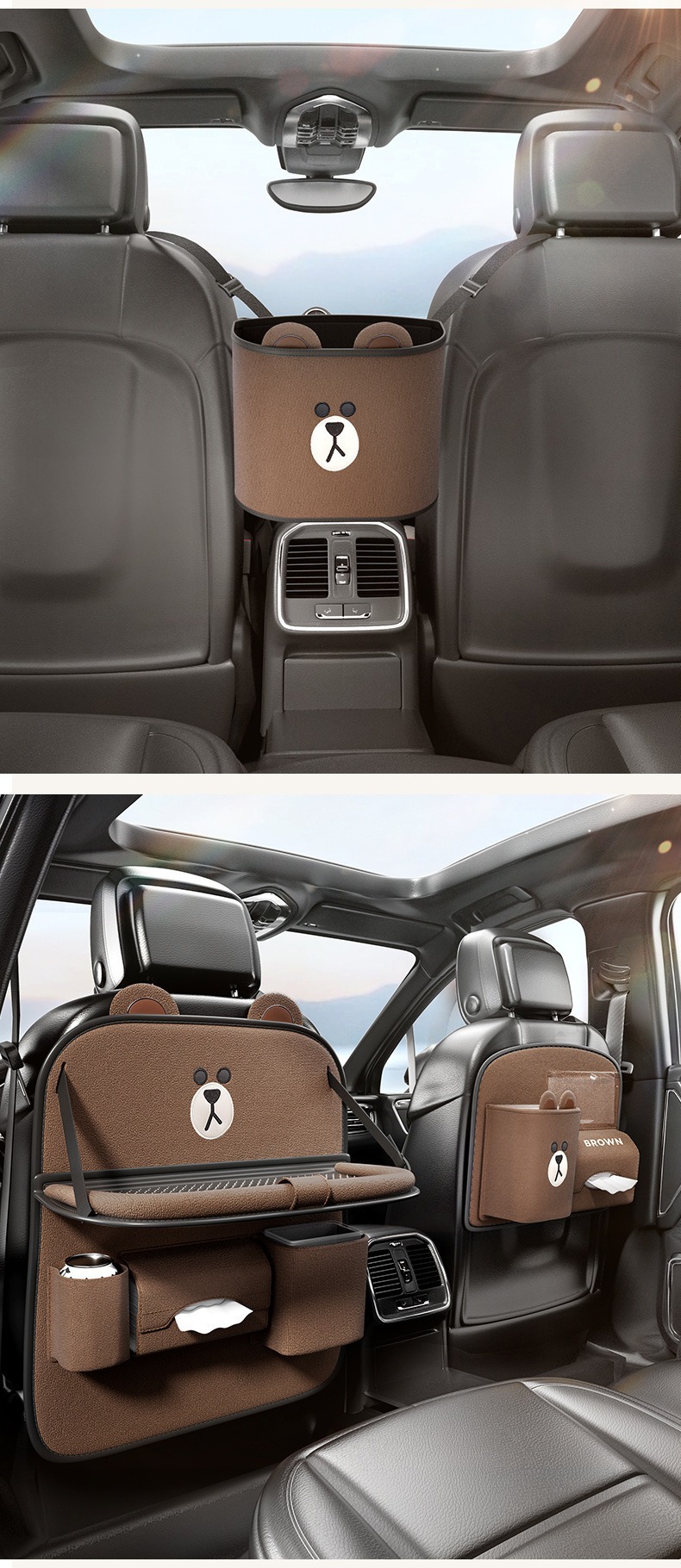 Organizer multifunzionale a forma di orso marrone, porta fazzoletti per schienale del sedile, borsa portaoggetti, accessori per interni auto_voghion.com