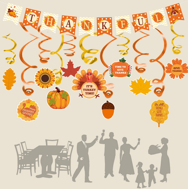 Transfronterizos Amazon otoño Acción de Gracias suministros de fiesta espiral colgante otoño Acción de Gracias tema pancarta colgante