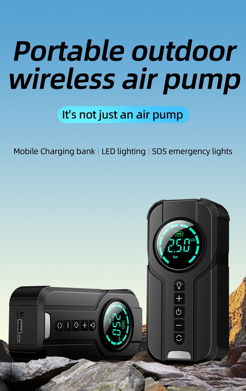Cross-border YX1819 new model portable car air pump, electric wireless with digital display, mini air pump