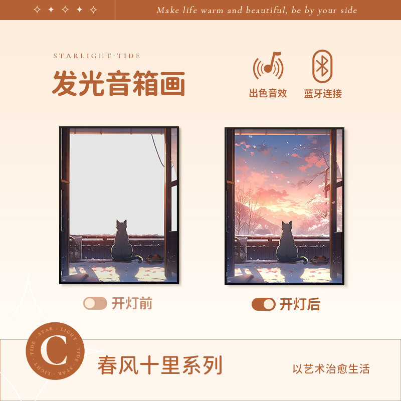 アルミ合金壁画オーディオ絵画 Bluetooth スピーカーライト絵画お土産フォトフレーム吊り絵画リビングルームハイエンド装飾絵画|undefined