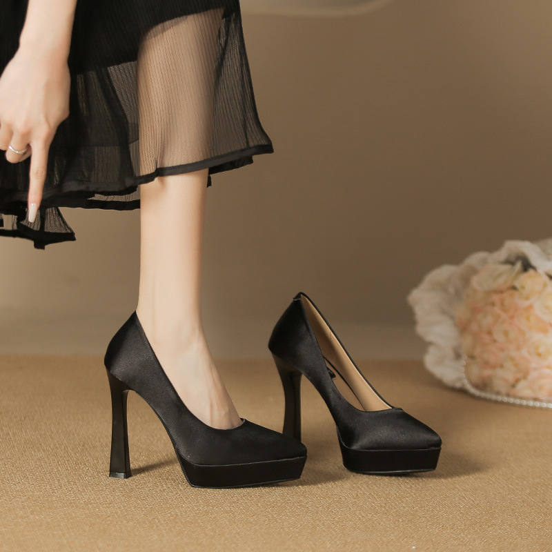 125-3 Sexy Waterproof Platform Pointed Stiletto Heel Women's 2025 Women's Winter Not Tired Suede Super High Heel Single Shoes