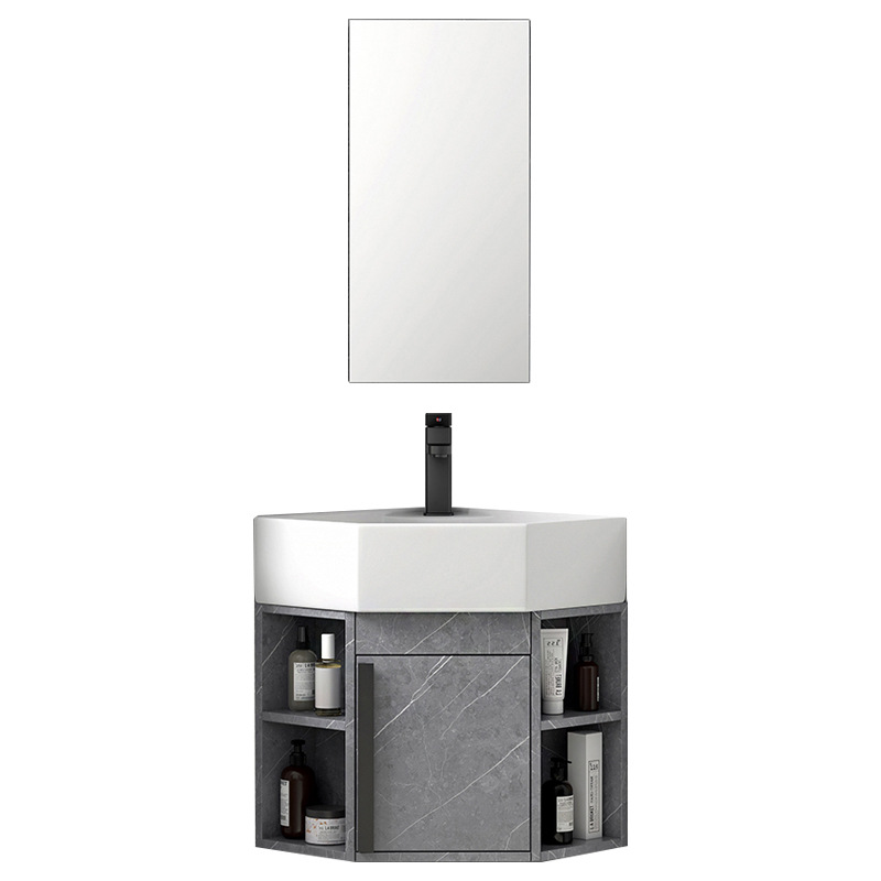 Triángulo montado en la pared gabinete de baño de cerámica lavado a mano lavabo combinación esquina lavabo piscina balcón pequeño apartamento