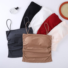 辣妹褶皱纯欲设计吊带美背背心夏季胸垫打底甜辣无袖上衣外穿显瘦