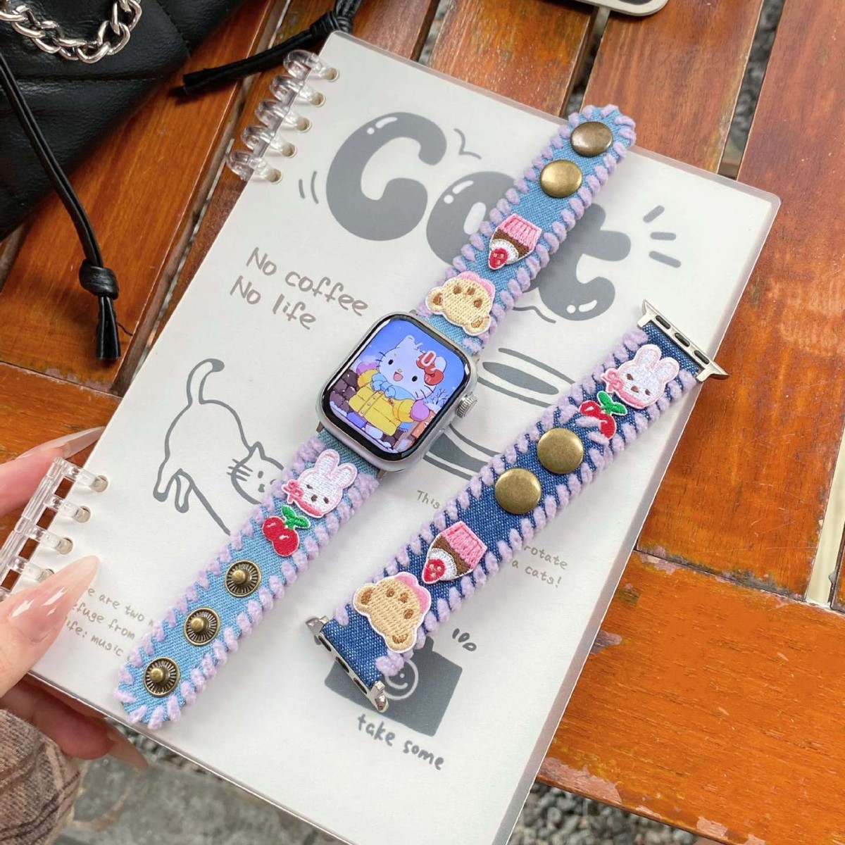 Bunny Button Denim Strap for Apple watch56789S10 Watch Wristband Apple Watch Strap