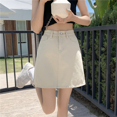 001 Simple and Casual High-Waisted Slimming Denim Skirt for Spring and Summer, Body-Con A-Line Short Skirt Trendy