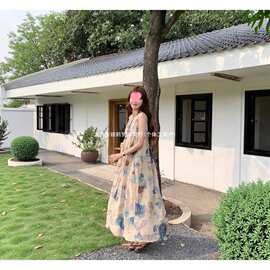水墨画背心连衣裙小众设计感2026夏季新款复古文艺气质新国风长裙