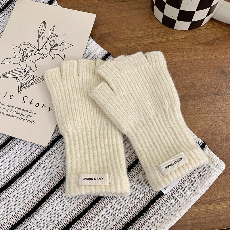 Guantes de medio dedo de invierno caliente nuevo estilo coreano de color sólido para estudiantes de escritura guantes de conducción guantes de lana de punto